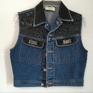 Cache Vtg Y2K Denim Vest With Leather Trim ModWife Animal Print Punk Grunge M